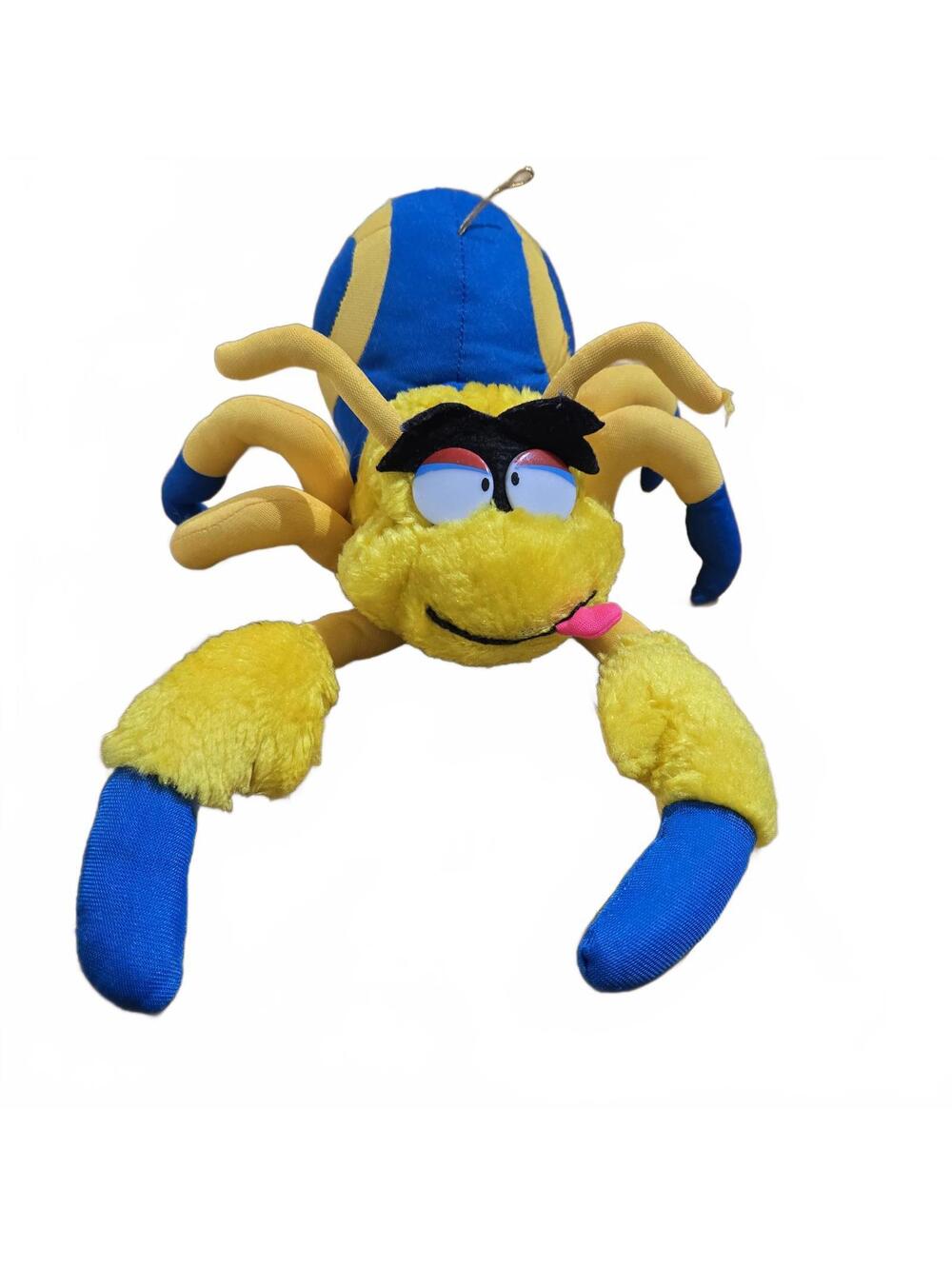 1980s Wacky Bug Plush Stuffed Animal: Blue & Yellow Rare Retro Oddity Toy